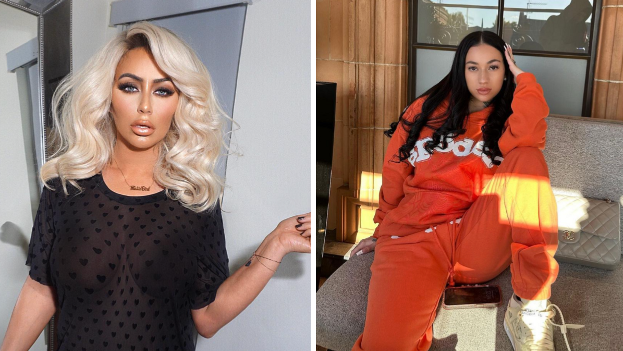 Aubrey O'Day in a black shirt. Right: Bhad Bhabie in an orange sweatsuit.