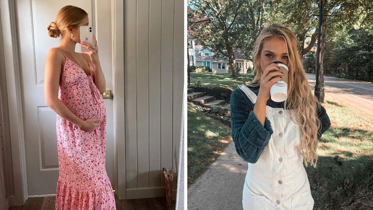 Audrey-Anne Jean et son « baby bump ». Droite : L'influenceuse Audrey-Anne Jean.