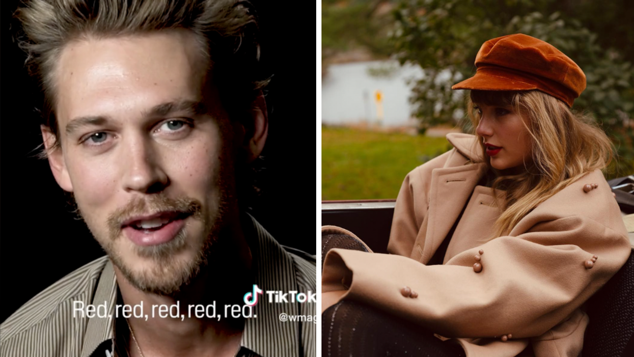 Austin Butler. Right: Taylor Swift.