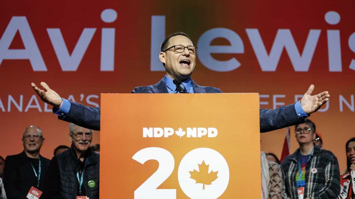 Avi Lewis, who was proclaimed as the new leader of the NDP, speaks at the party convention.