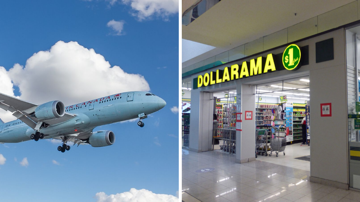 Avion. Droite : Dollarama.