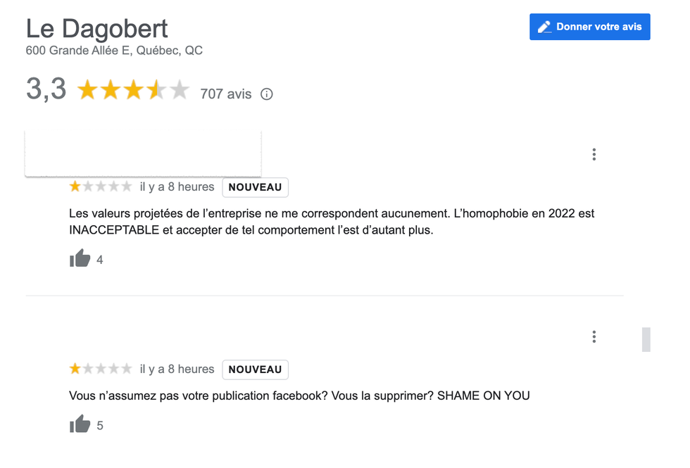 Avis sur Google \u00e0 propos du Dagobert.