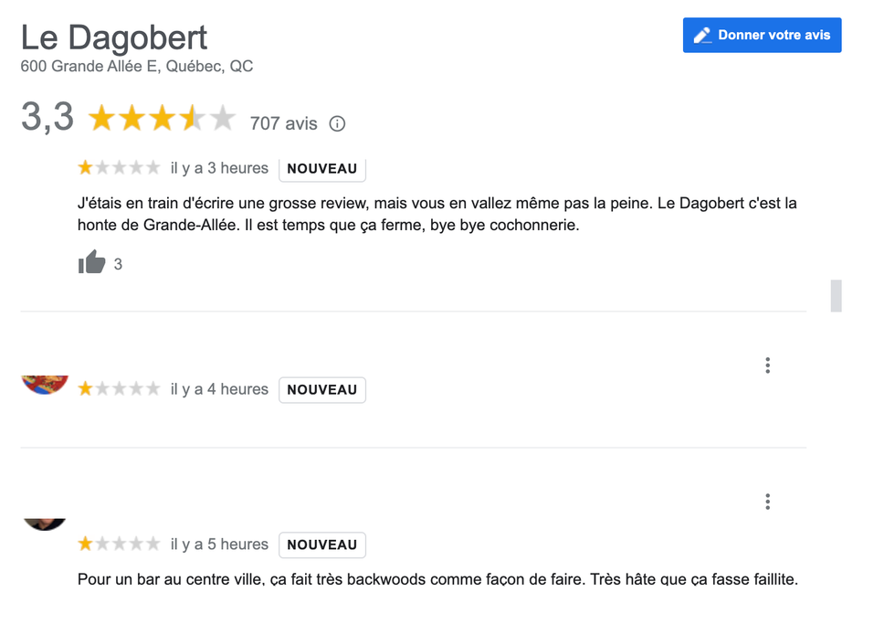Avis sur Google \u00e0 propos du Dagobert.