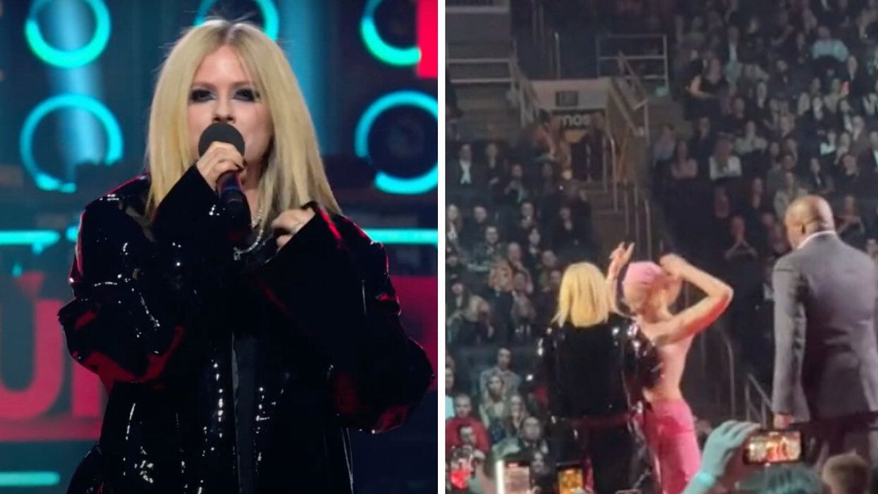 Avril Lavigne at the JUNOS. Right: Avril Lavigne and Casey Hatherly at the JUNOS.