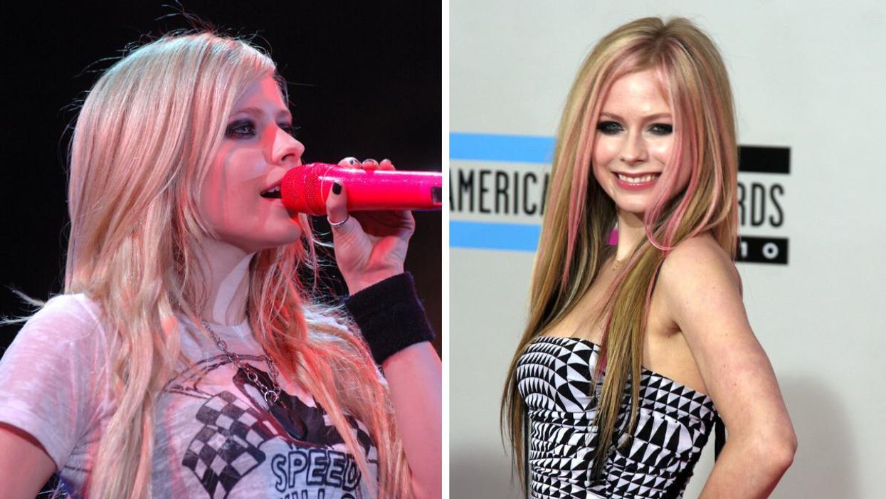 Avril Lavigne en concert. Droite : Avril Lavigne.