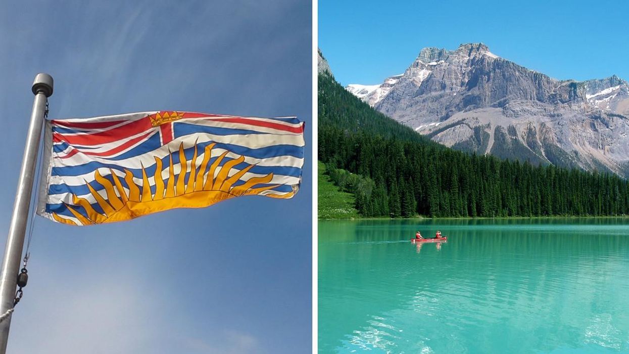 B.C. Flag. Right: Emerald Lake in B.C.