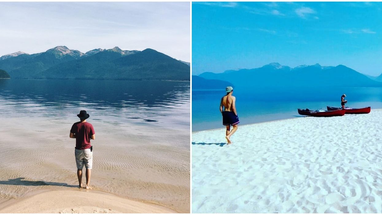 B.C. Lake Has Mirror-Like Waters And Super Fine White Sand Beaches