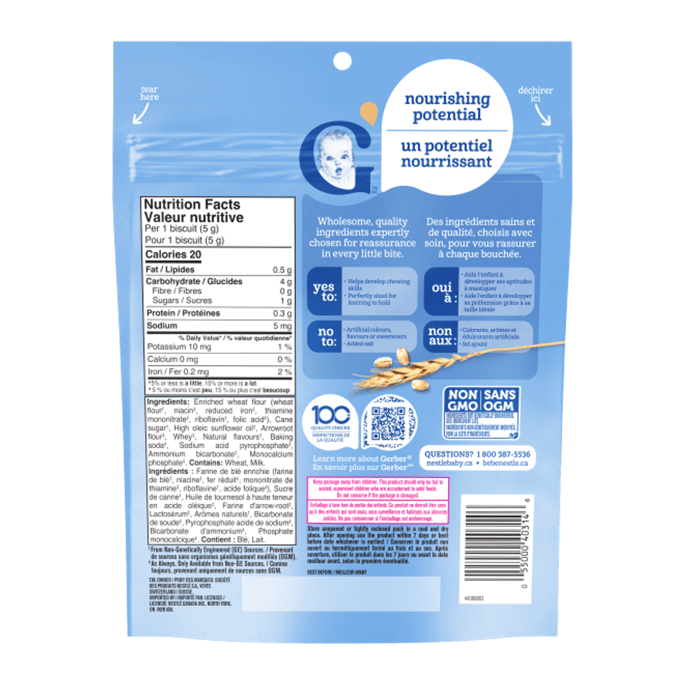 back of package of recalled Gerber arrowroot biscuits
