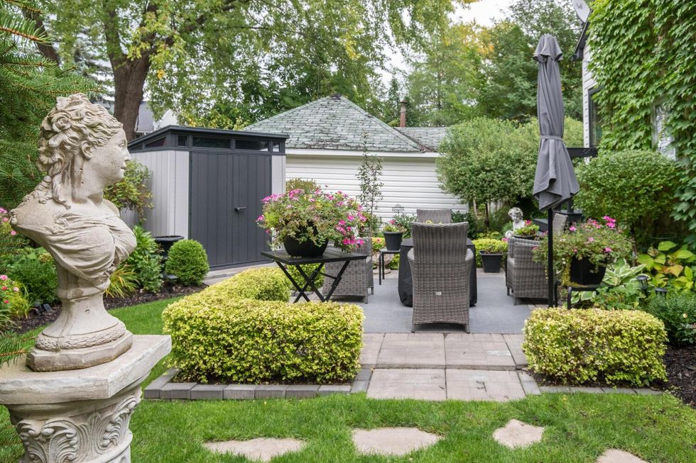 Backyard and outdoor seating area.