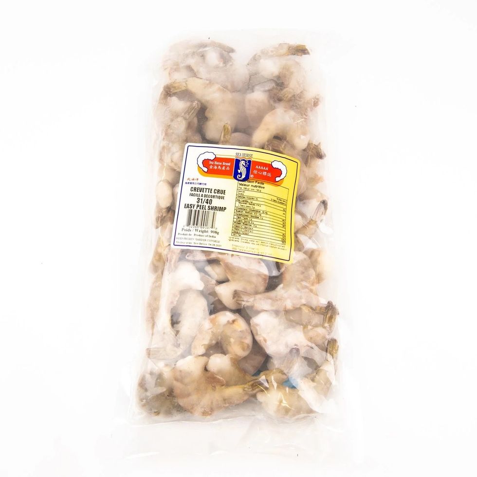 Bag of raw frozen shrimp