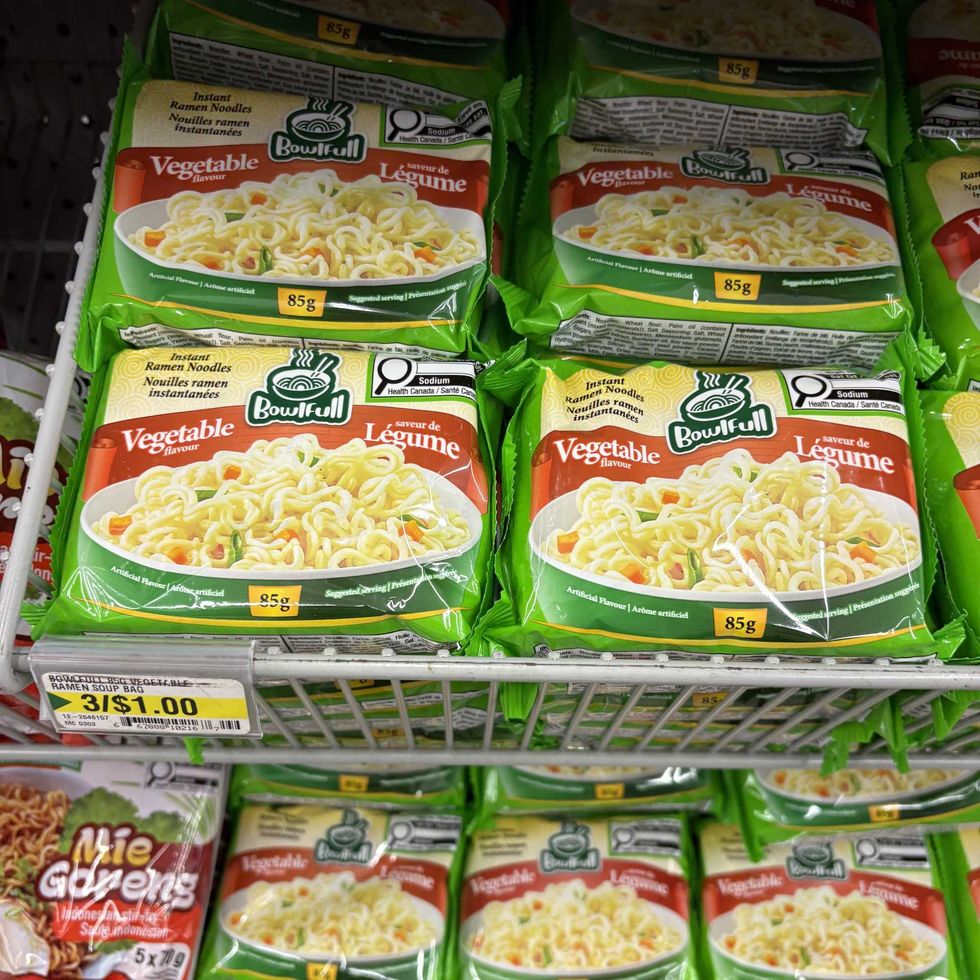 bags of Bowlfull instant ramen noodles at Dollarama