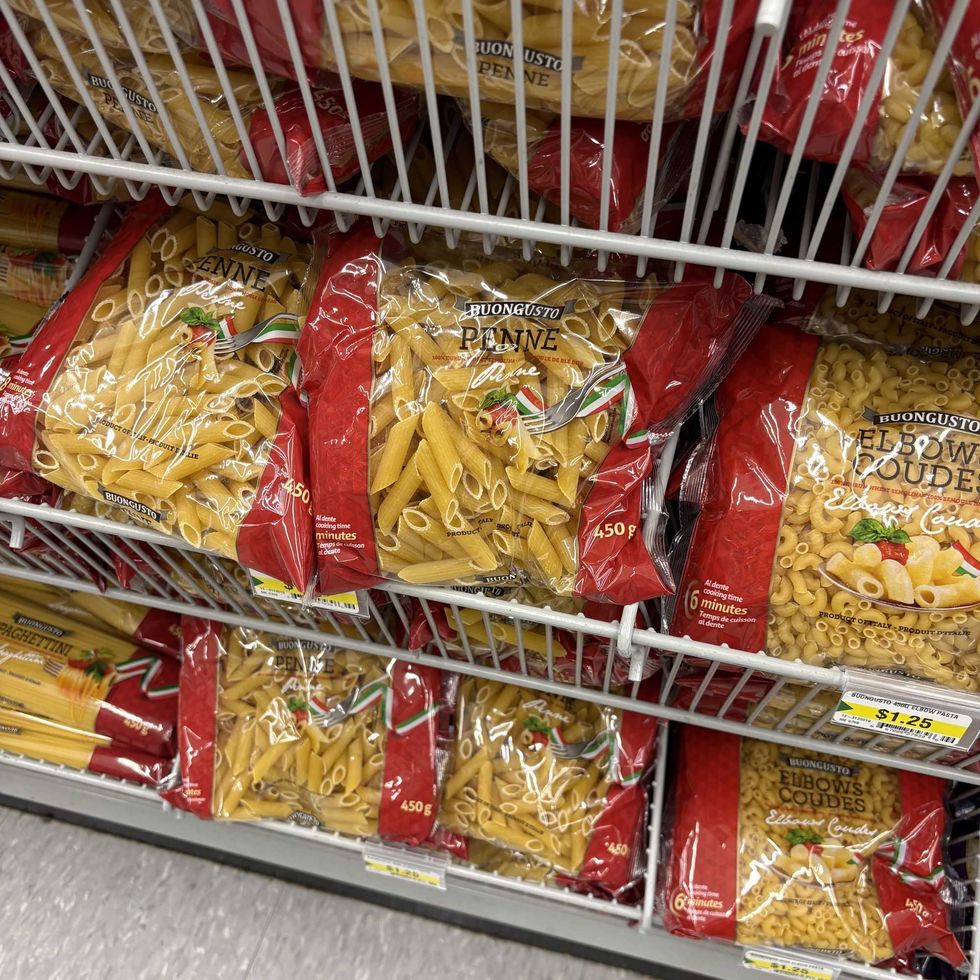 bags of Buongusto dried pasta at Dollarama