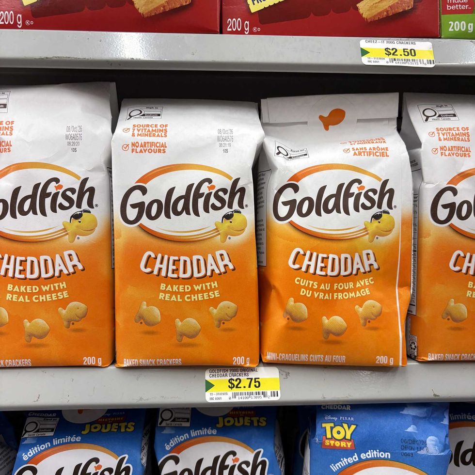 bags of Goldfish crackers at Dollarama