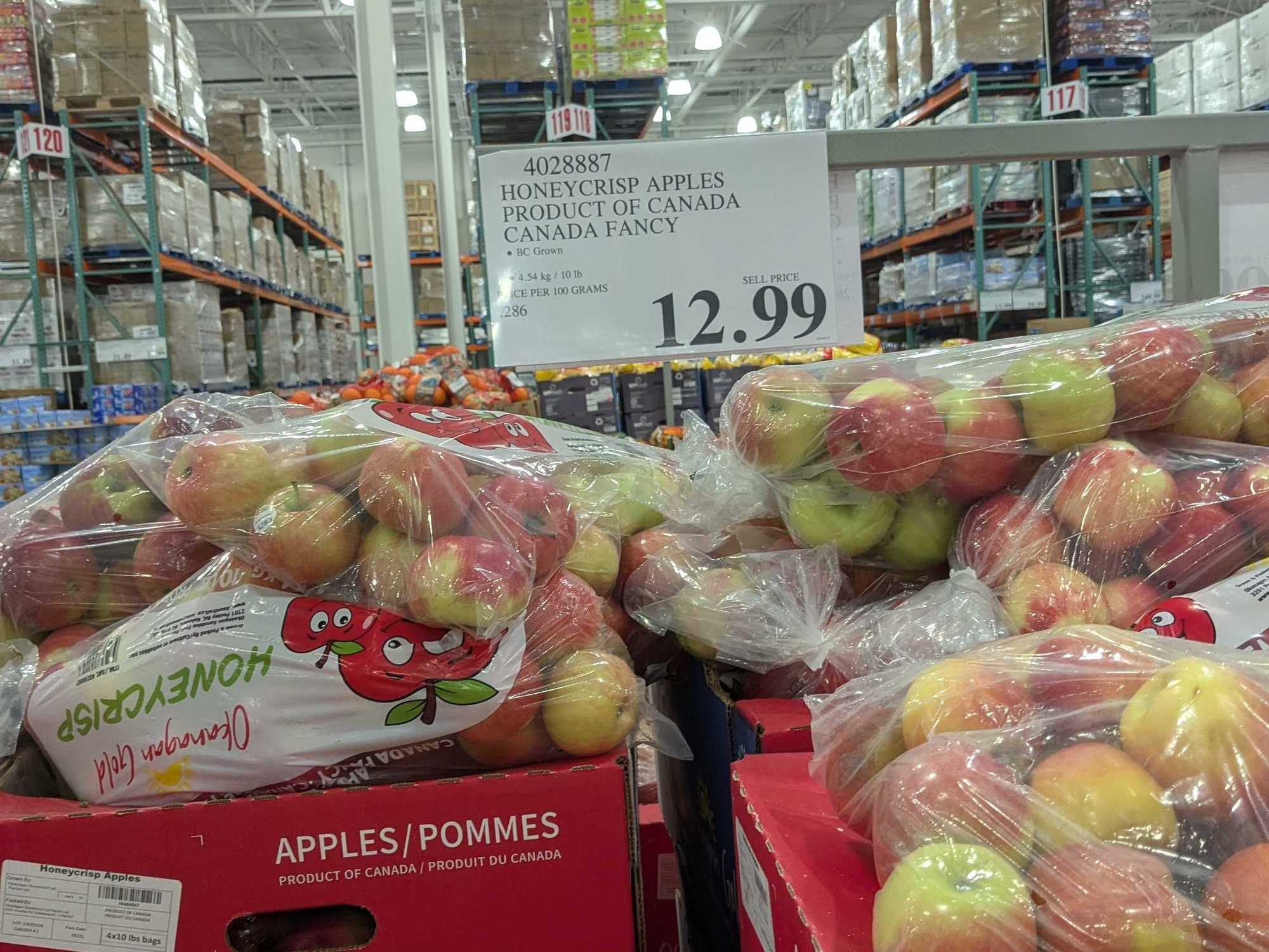 Bags of Honeycrisp apples for sale at Costco for $12.99.