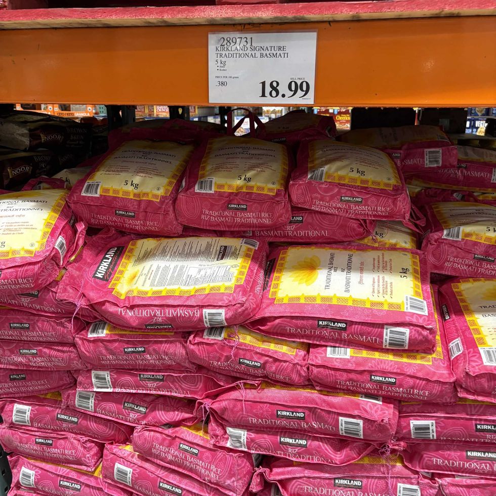 bags of Kirkland Signature basmati rice at costco