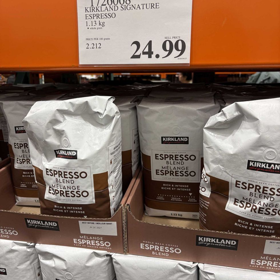 bags of Kirkland Signature espresso beans at costco