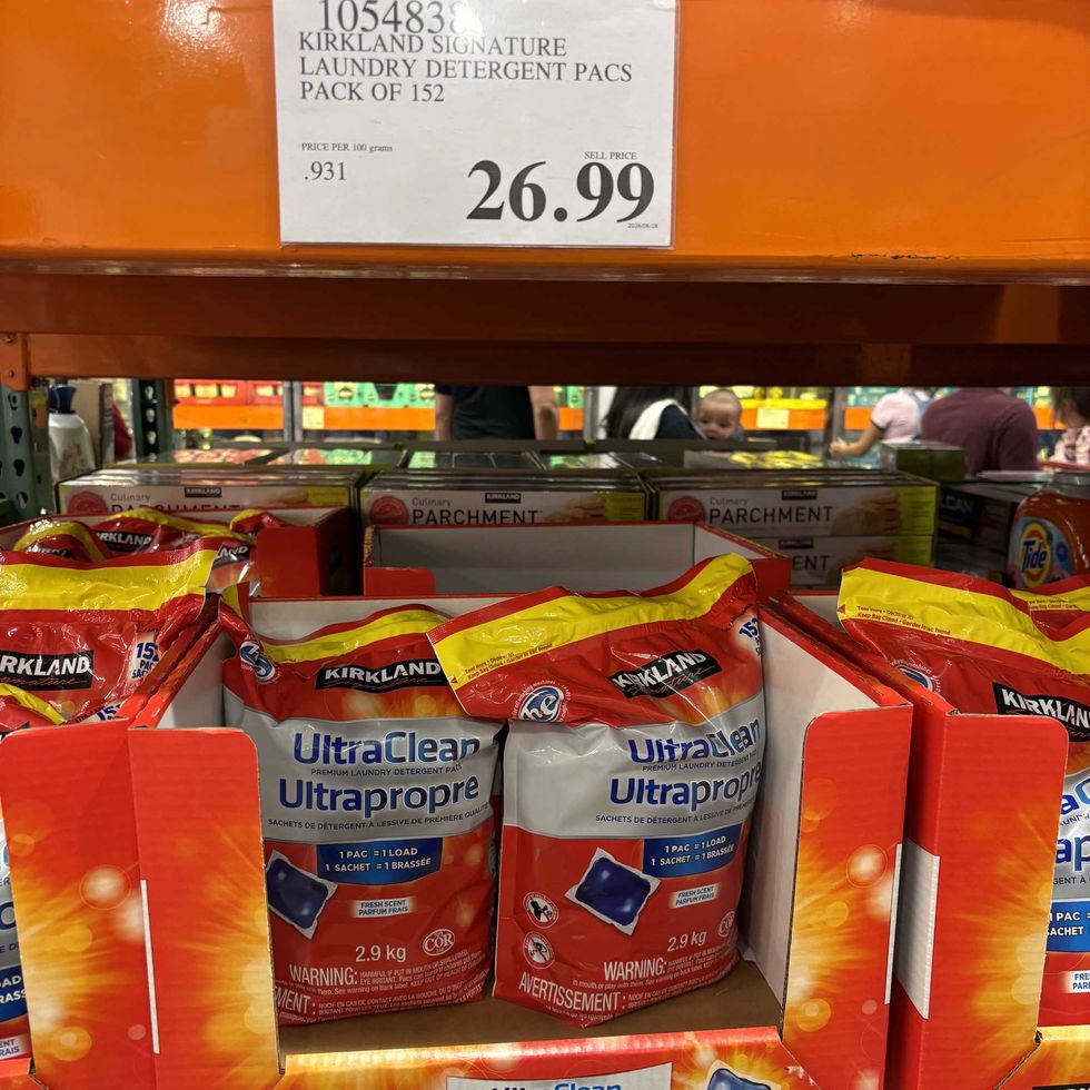 bags of \u200bKirkland Signature laundry detergent pods at Costco