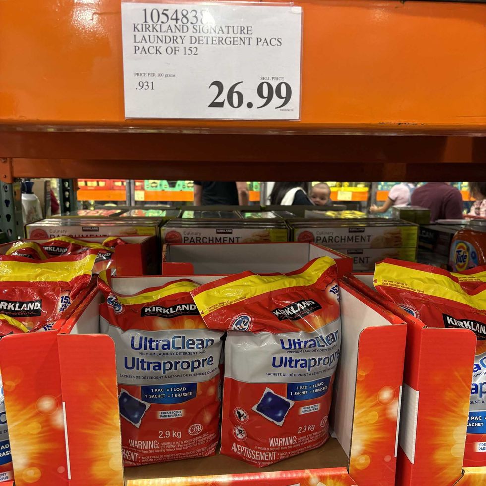 bags of \u200bKirkland Signature laundry detergent pods at costco