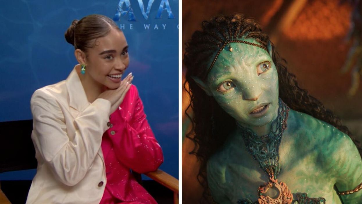Bailey Bass during the "Avatar: The Way Of Water" press tour. Right: Bailey Bass as Tsireya in "Avatar: The Way Of Water."