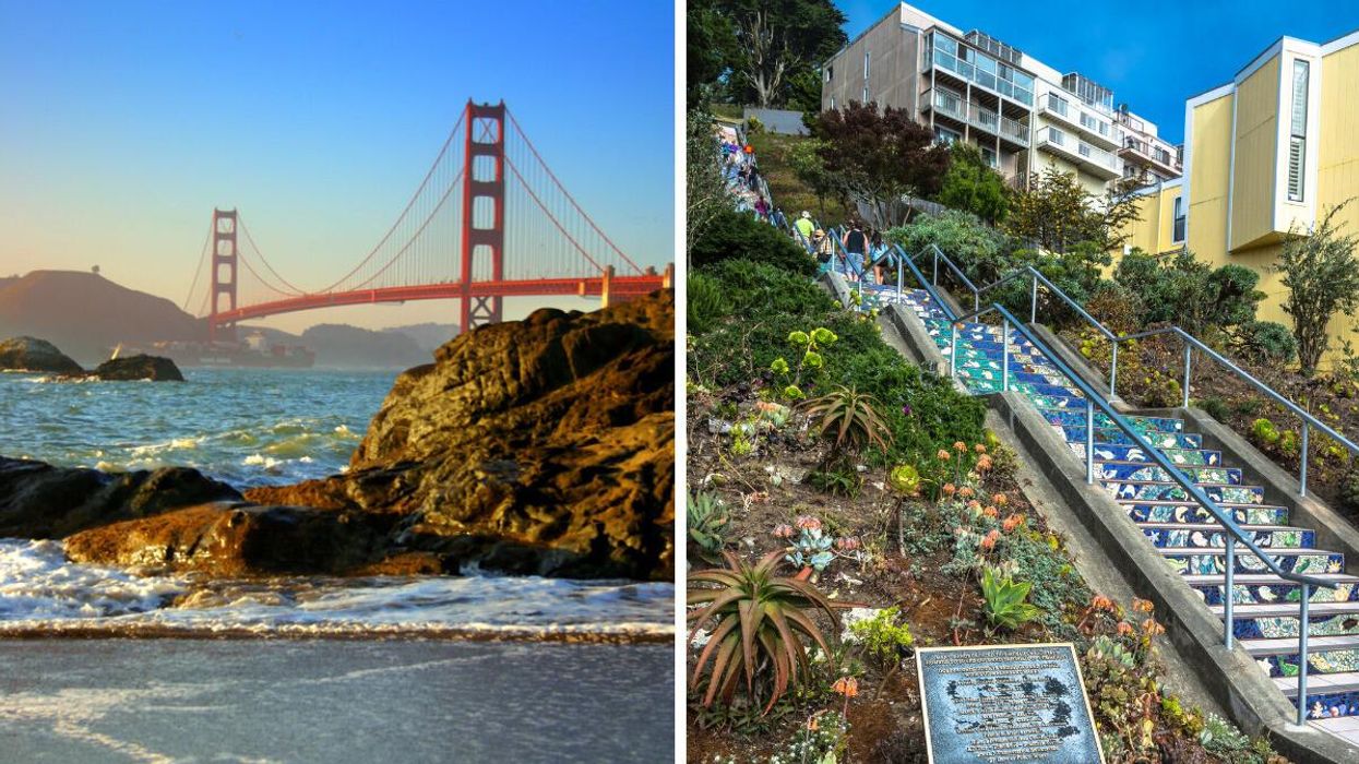 Baker Beach in San Francisco, CA. Right: The 16th Avenue tiled steps in San Francisco, CA. 