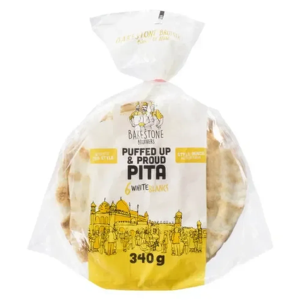 Bakestone Brothers Puffed Up & Proud Pita 6 White Authentic Thin Style, 340 g.