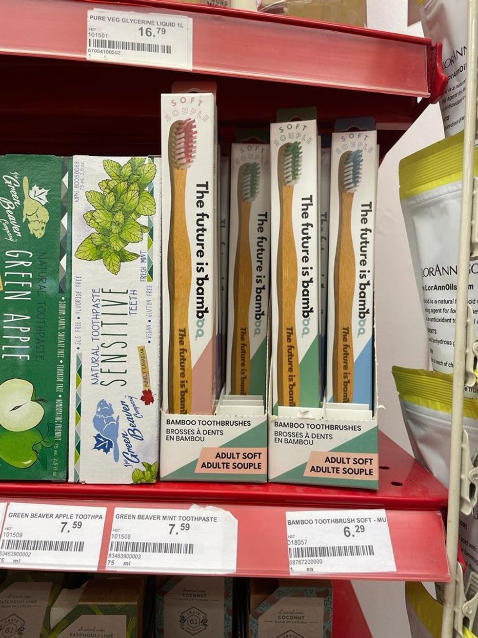 Bamboo toothbrushes.