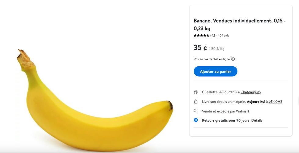 Banane sur le site Web du Walmart.