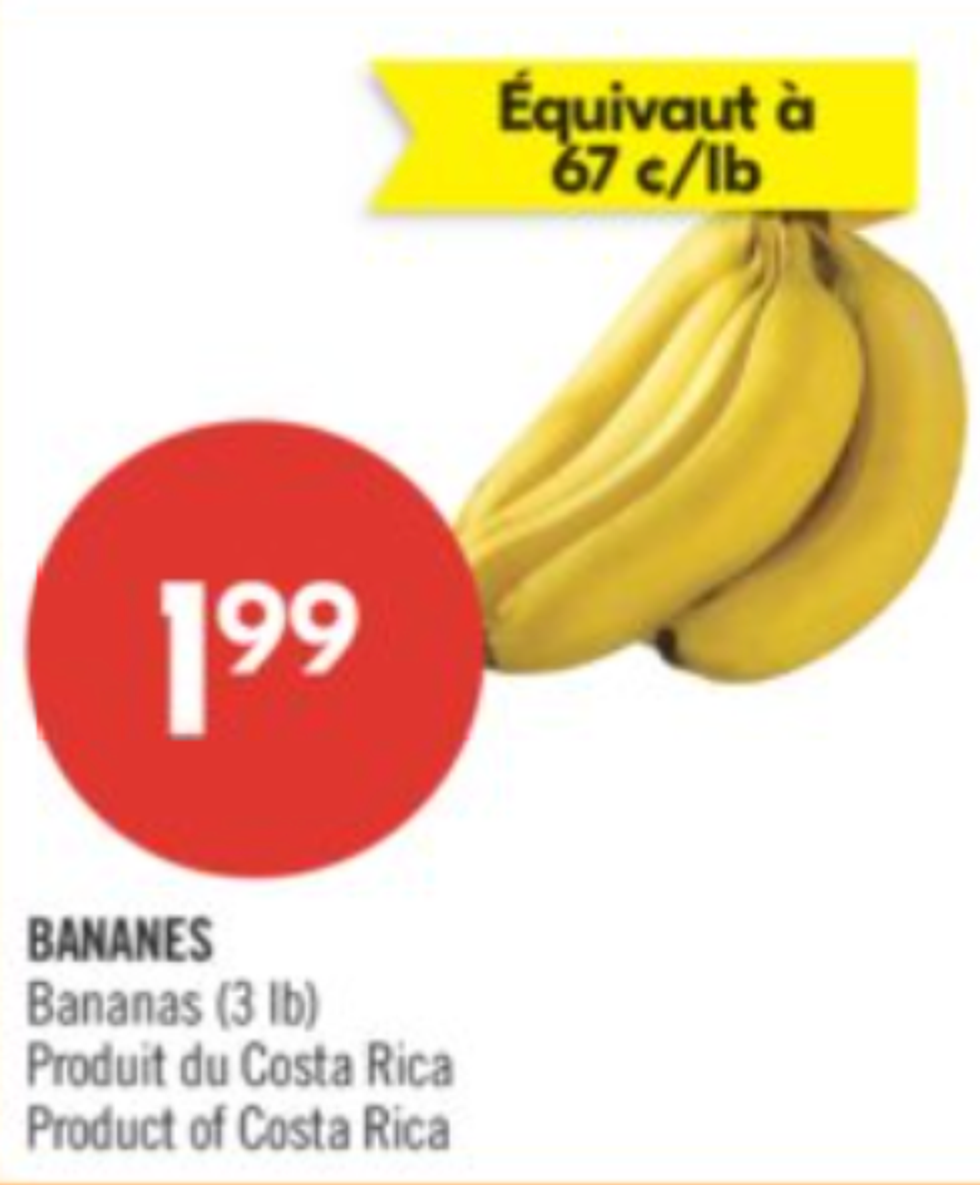 Bananes dans la circulaire du Pharmaprix.