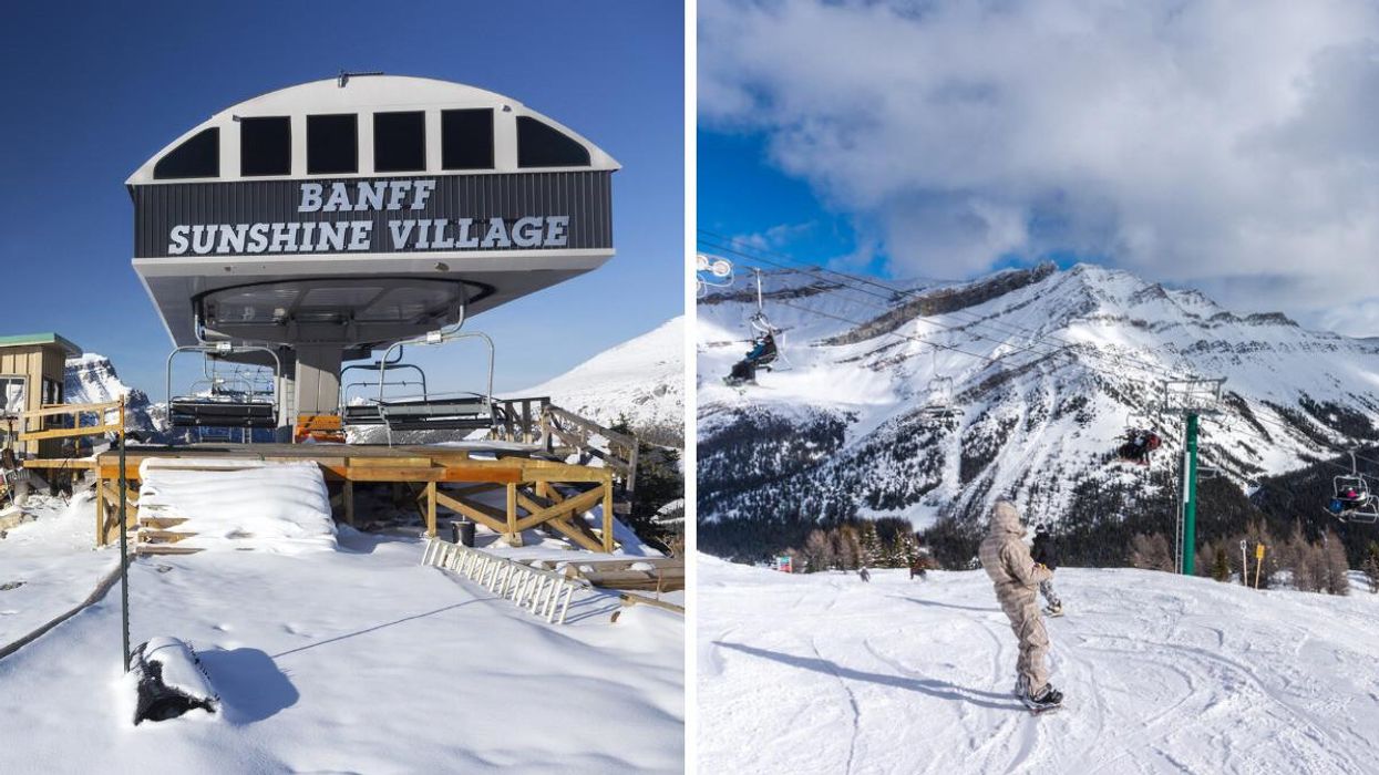 Banff Sunshine Village. Right: Someone skiing in Banff.
