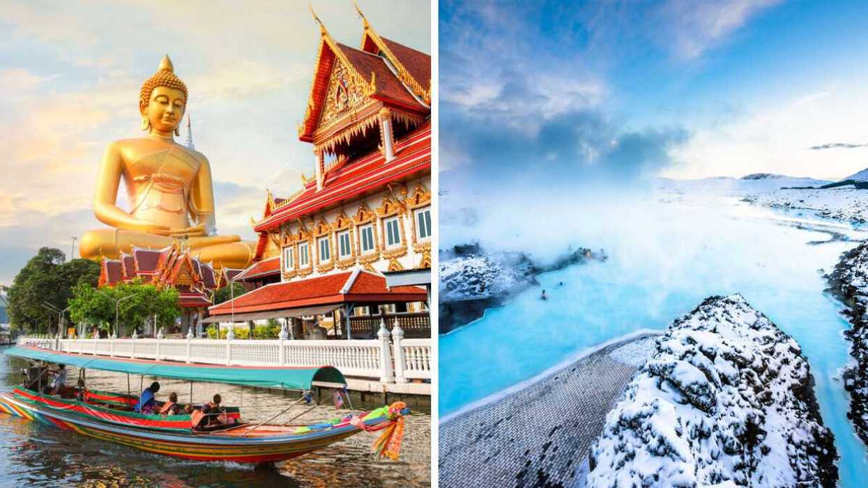Bangkok, Thailand. Right: Blue Lagoon, Iceland.