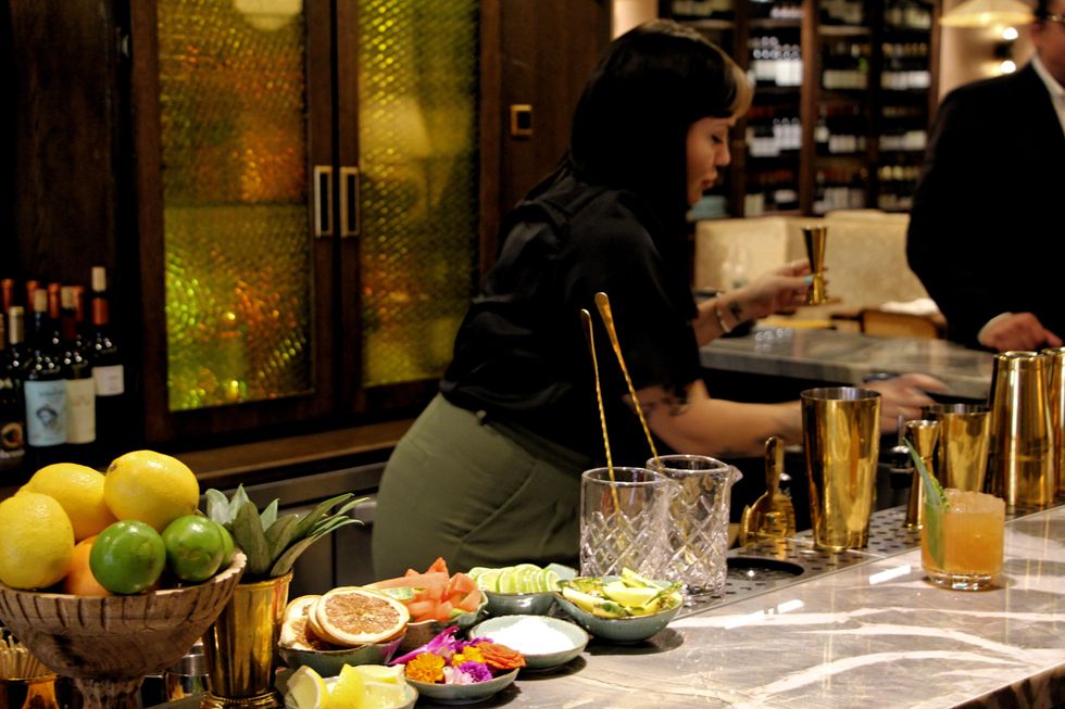 Bar area with dishes of garnish.