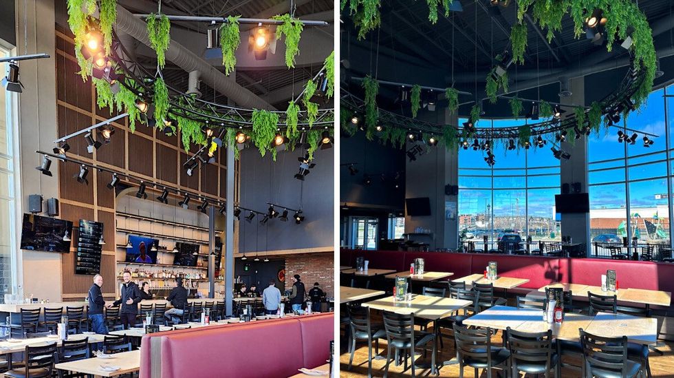 Bar du nouveau Balthazar Boisbriand. Droite : Vue d'un autre angle, qui montre les grandes fen\u00eatres.