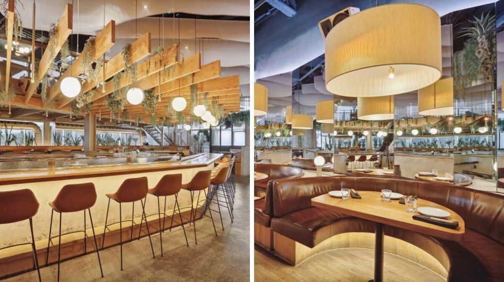 Bar du restaurant Westwood \u00e0 Laval. Droite : Banquette du restaurant Westwood \u00e0 Laval.