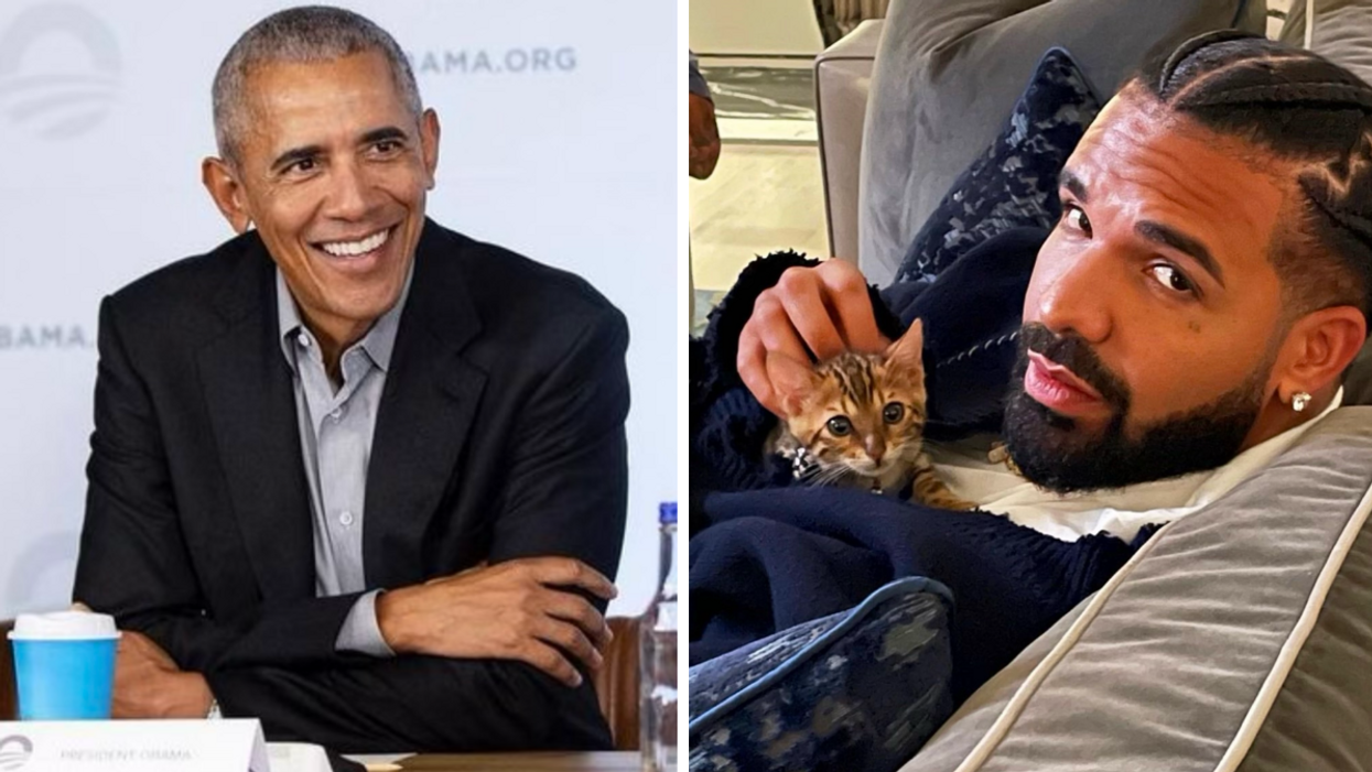 Barack Obama. Right: Drake.