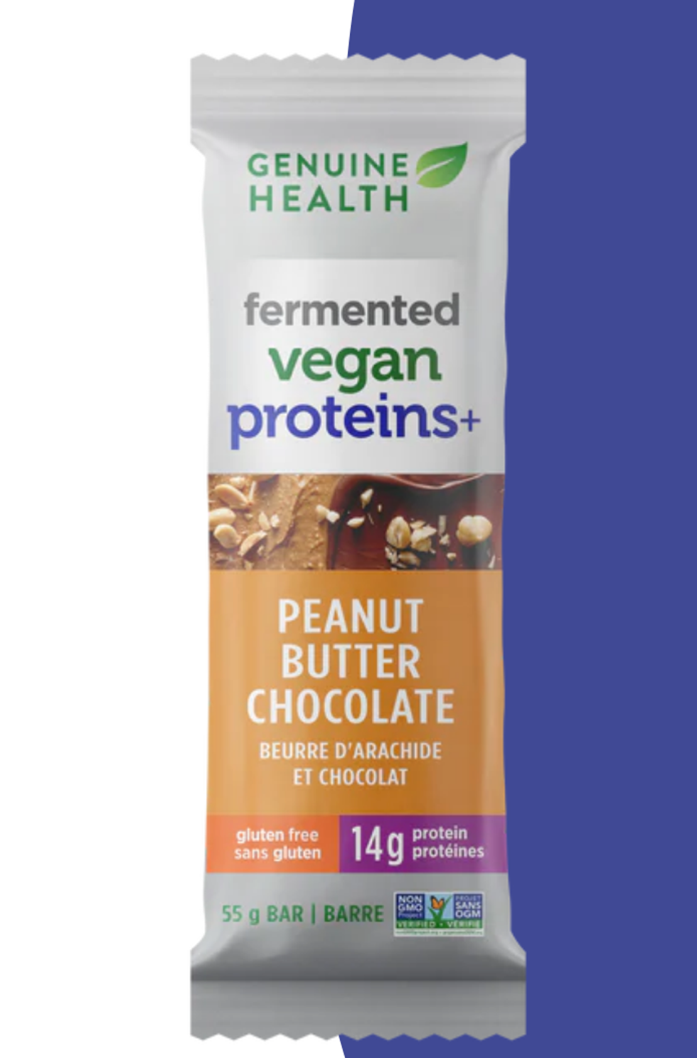 Barres de prot\u00e9ines v\u00e9g\u00e9taliennes de marque Genuine Health.