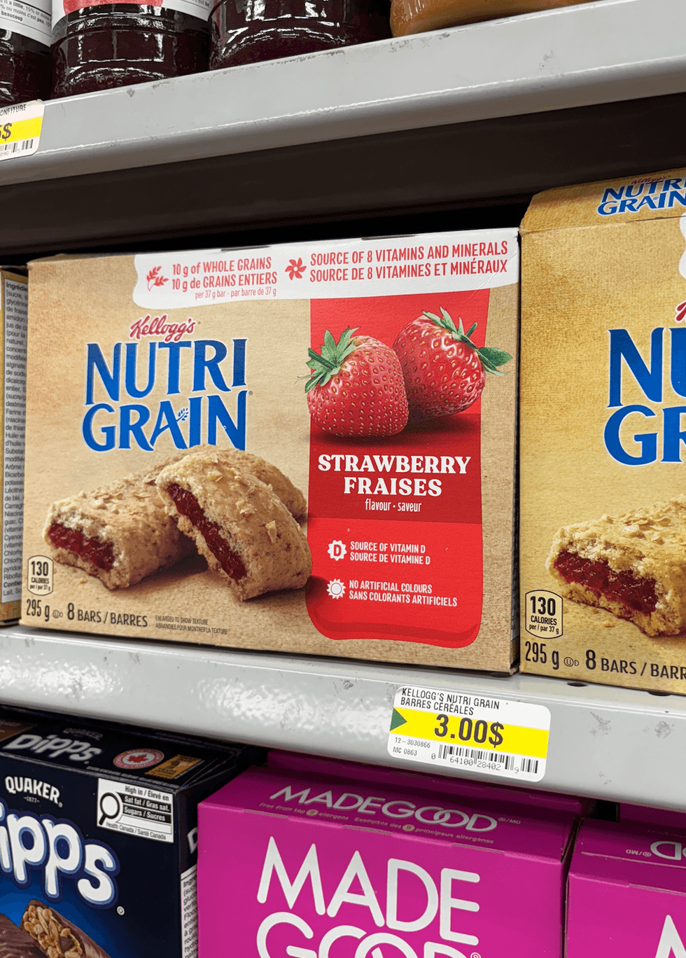 Barres-Nutri Grain sur les tablettes du Dollarama.