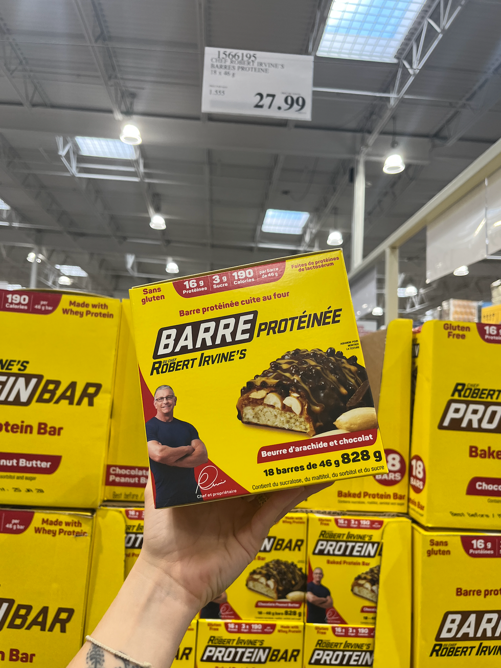 Barres prot\u00e9in\u00e9es au Costco.
