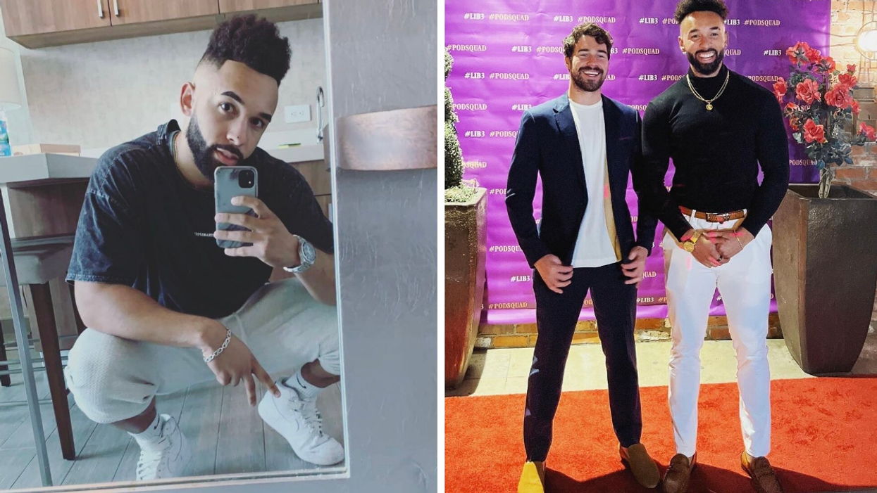 Bartise Bowden in a black shirt and white pants. Right: Bowden with Cole Barnett.