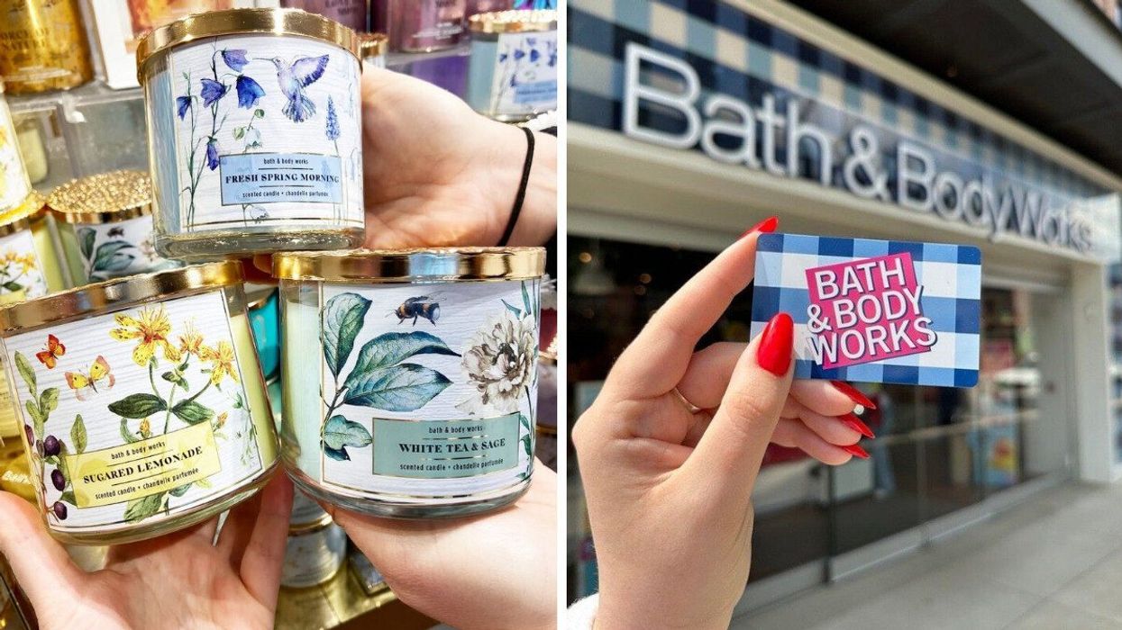 bath and body works three wick candles. right: bath and body works store