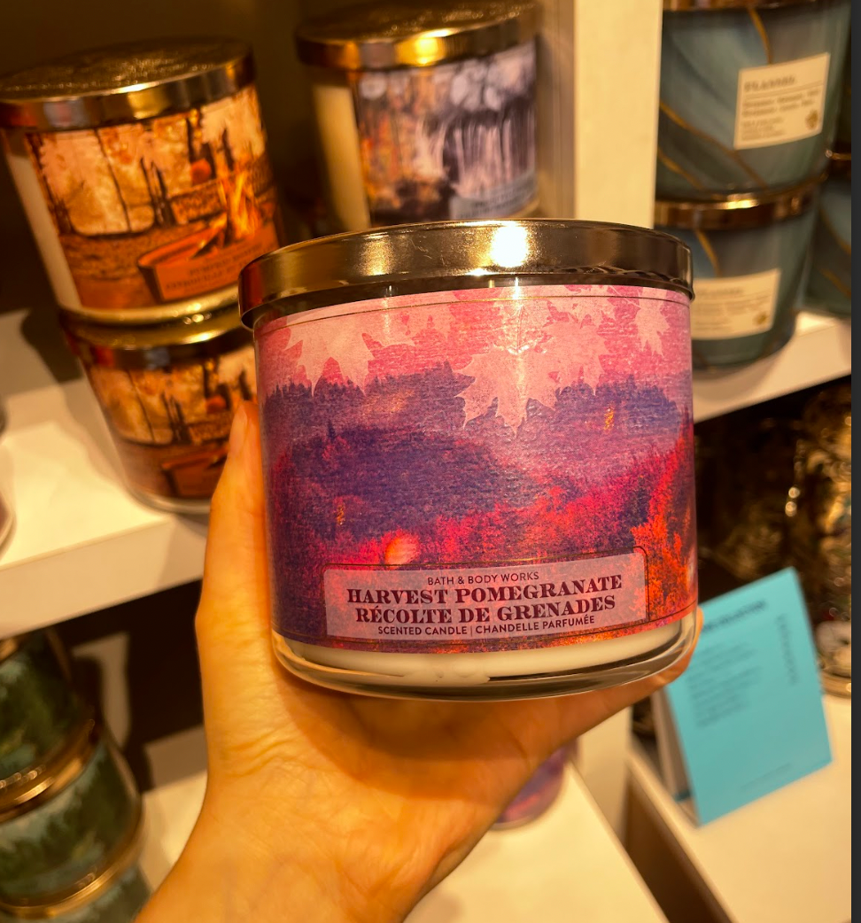 Bath & Body Works candle "Harvest Pomegranate."