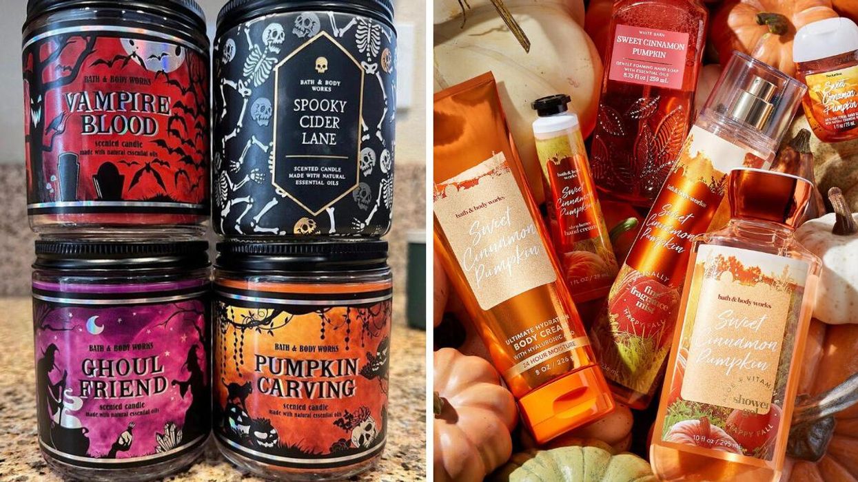 Bath & Body Works Halloween candles. Right: Bath & Body Works fall products.