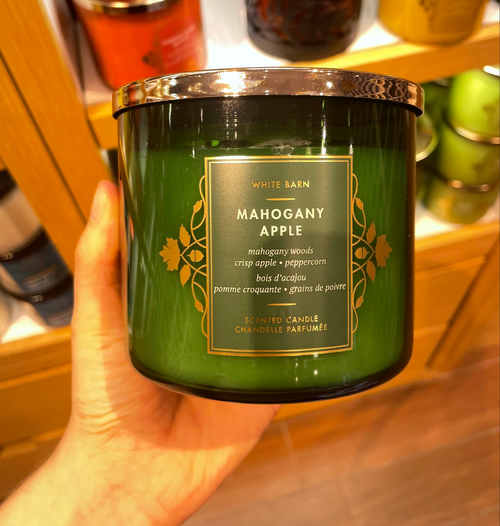 Bath & Body Works "Mahogany Apple" candle.