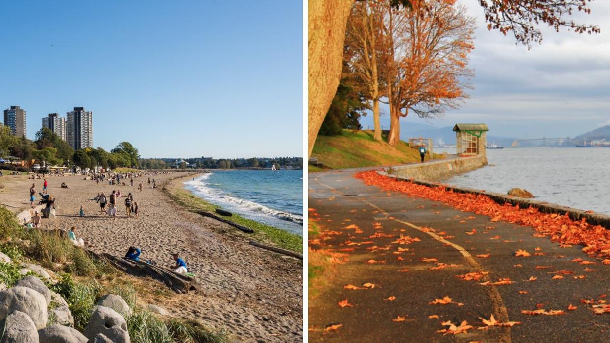 Beach in Vancouver, B.C. Right: Vancouver seawall in the fall.
