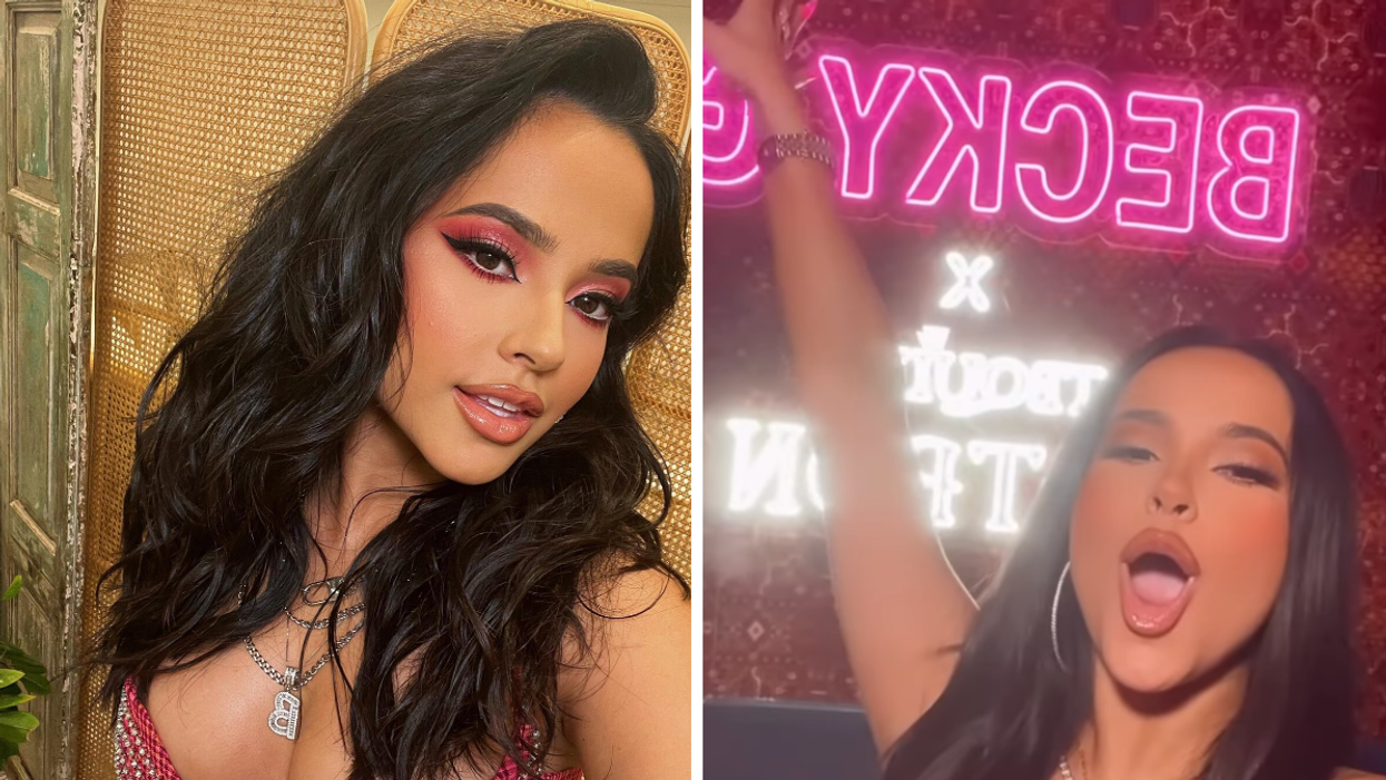 Becky G after glam in Miami. Right: Becky G celebrating her album release in Miami.