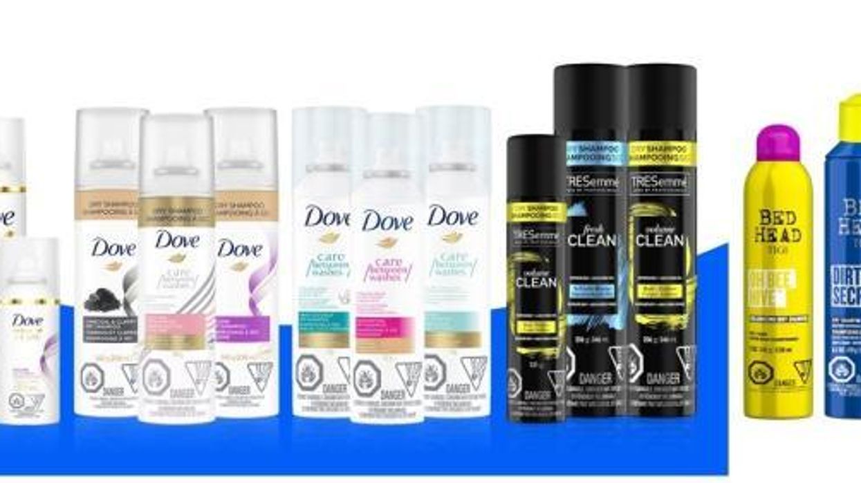 Bed Head TIGI, Dove and Tresemmé dry shampoo products.