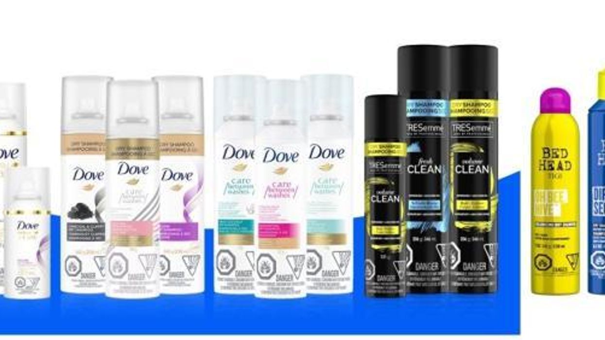 Bed Head TIGI, Dove and Tresemmé Dry Shampoo products.