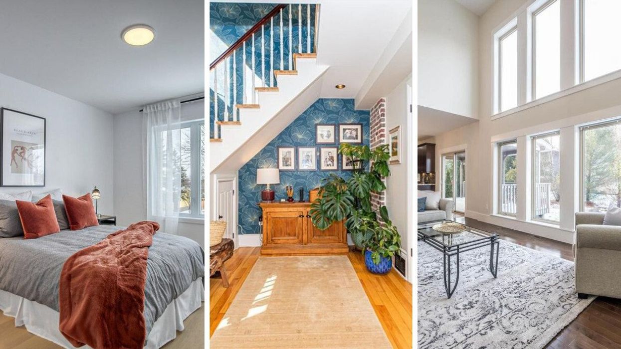 Bedroom of a house for sale in Montreal. Right: Foyer of a house for sale in Ottawa. Right: Living room of a house for sale in Halifax.