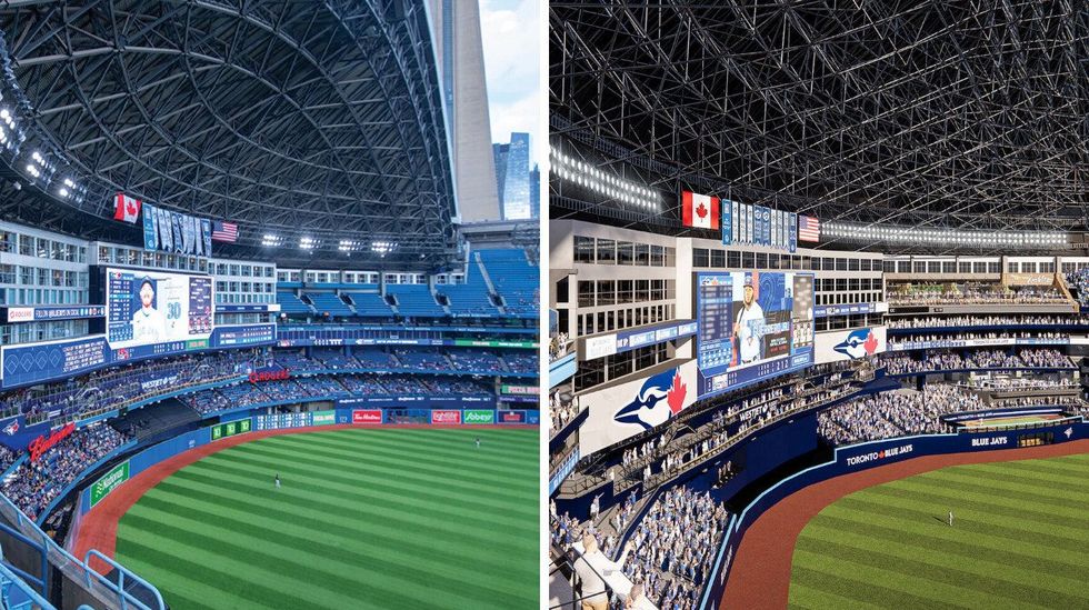 Before and after renderings of the renovations at Rogers Centre.
