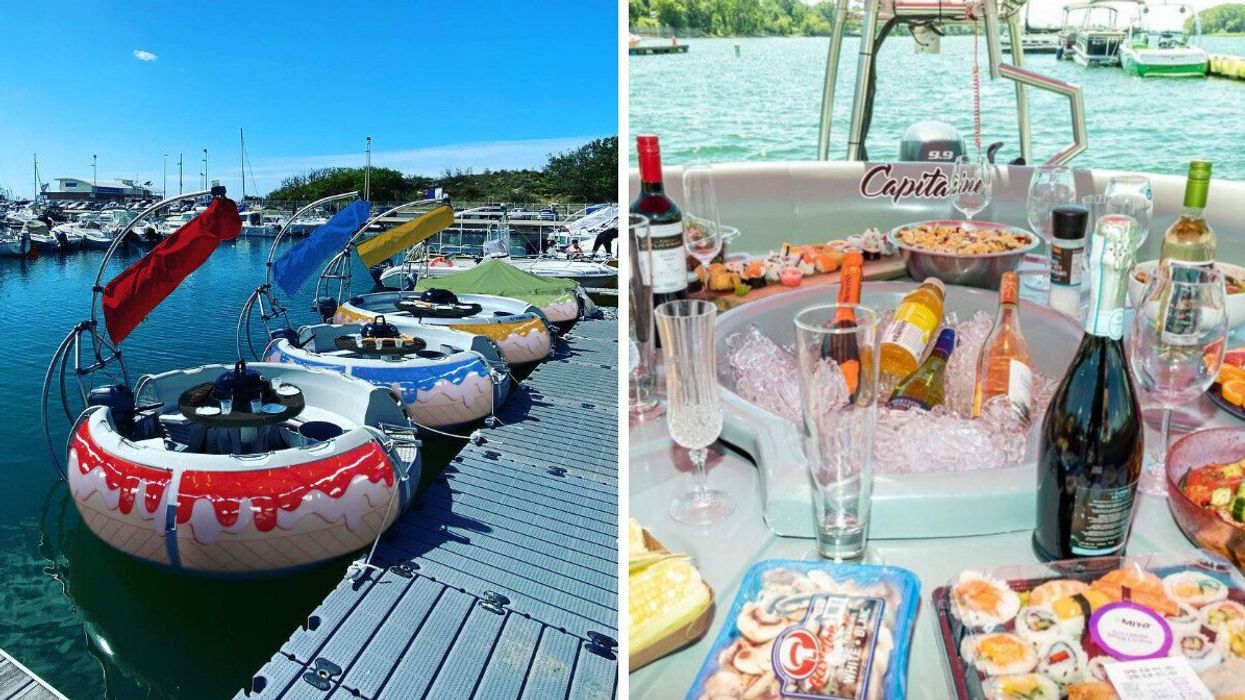 Beignes flottants. Droite : Dégustation sur beigne.