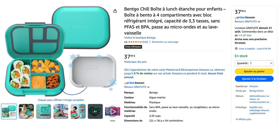 Bentgo Chill Bo\u00eete \u00e0 lunch \u00e9tanche pour enfants vendue sur Amazon Canada.
